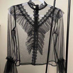 Sheer Mesh T-shirt Long Sleeve See-through